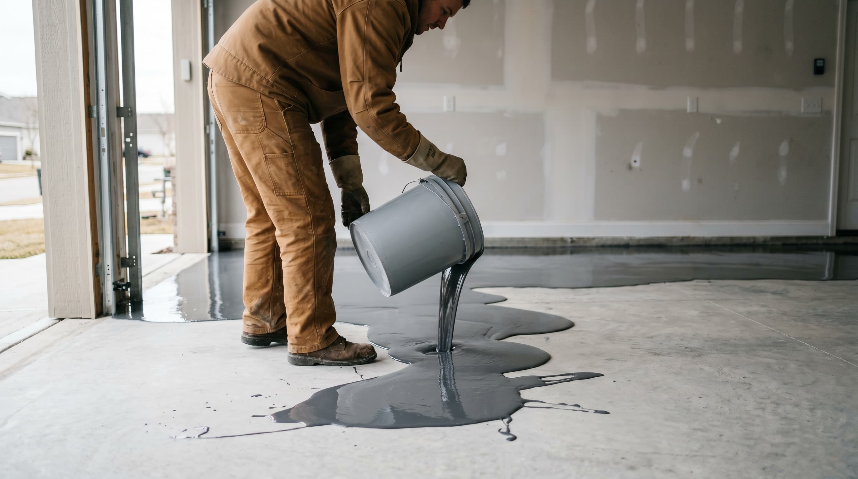 Technician pouring epoxy coating